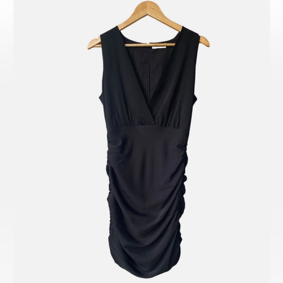 Babaton by Aritzia Viva Wrap Front Black Sleeveless Ruched Mini Dress. Size 00 - Picture 5 of 8